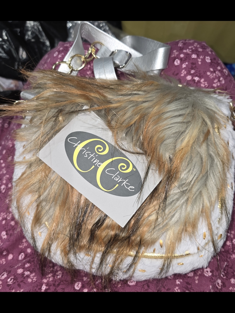 Faux Fur Small Bag in Gray and Brown